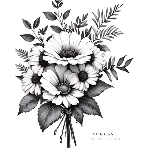 buquet of June July August September and December birth flower tattoo design idea