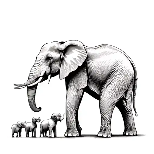 father elephant and 3 offsprings tattoo design idea