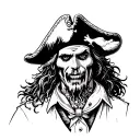 pirate guy with pirate hat with bird tatooed oh his neck scary looking guy a monster sailing tattoo design idea