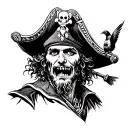 pirate guy with pirate hat with bird tatooed oh his neck scary looking guy a monster sailing tattoo design idea
