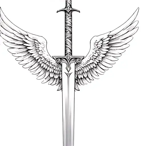 archangel Michael sword and wings tattoo design idea