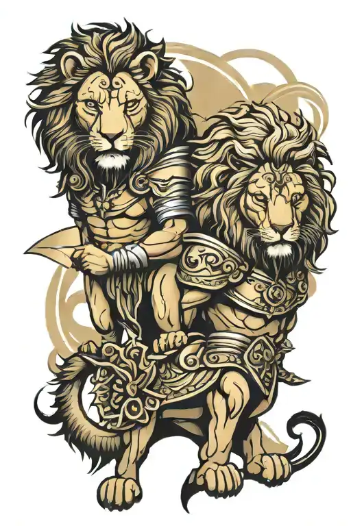 lion and Spartan warrior named Leo  tattoo design idea