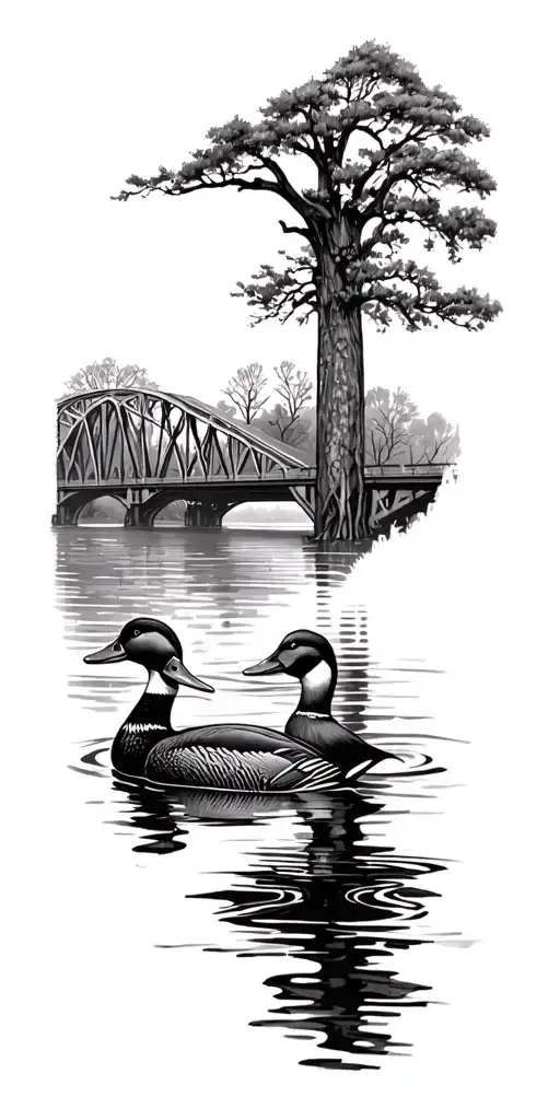 Louisiana duck swamp water  with Mississippi bridge  and ( I am my brothers keeper )  tattoo design idea