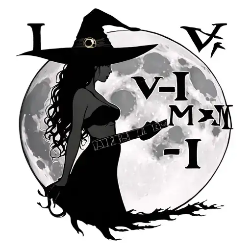 "I V - V -M M X I V" sexy witch silhouette over full moon tattoo design idea