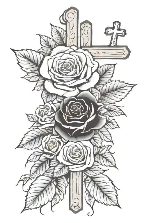 scripture Philippians 4:13 with a cross and roses  tattoo design idea