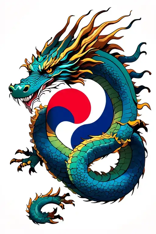 dragon wrapped around korean flag tattoo design idea