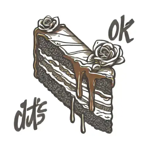 plain slice of chocolate cake laid on it's side with saying "It's ok" tattoo design idea