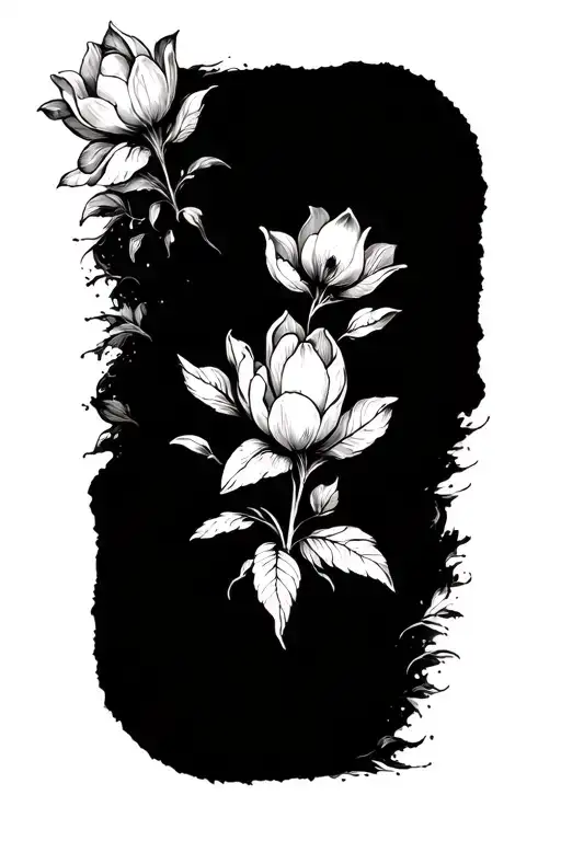 magnol flower with clock tattoo design idea