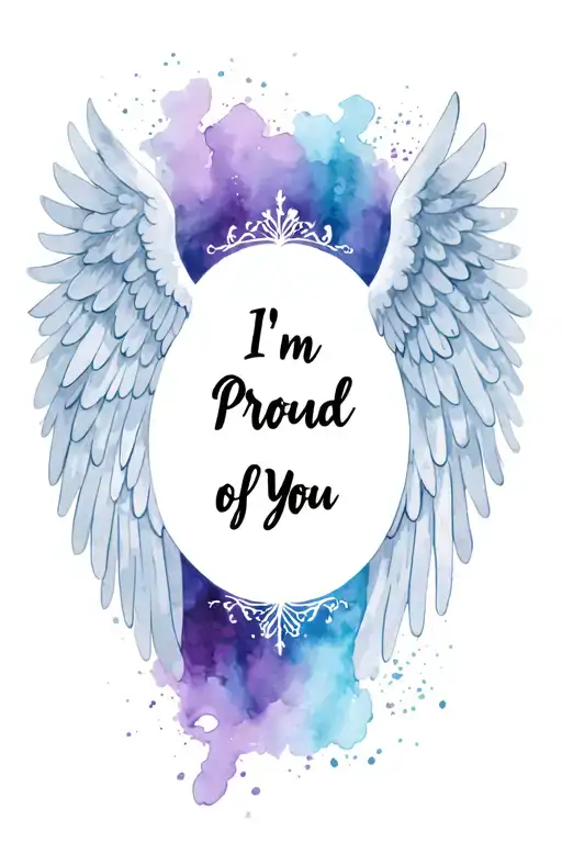 handwriting, I'm Proud of You written over water color angel wings tattoo design idea