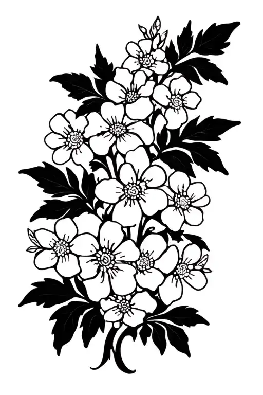 VINE LEAVES AND MANY SMALL BLOSSOMING FLOWERS EQUALLY DISTRIBUTED LIKE IN A WALLPAPER.  tattoo design idea