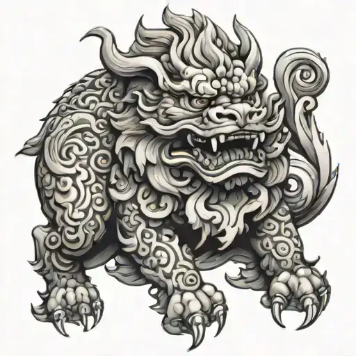 foo dog surrounded tattoo design idea