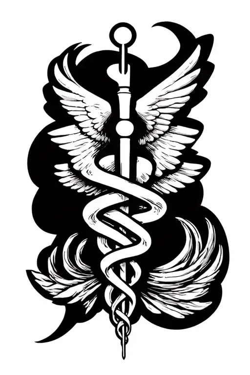 medical caduceus, Long Beach california tattoo design idea
