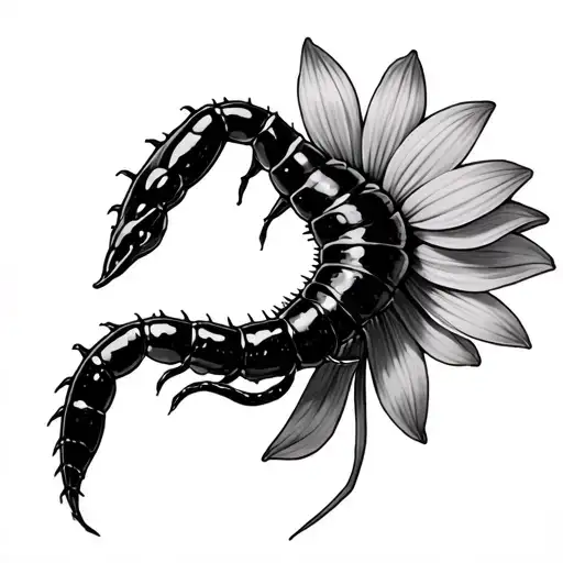 a tokyo ghoul Scolopendra circling a chocolate cosmo flower tattoo design idea