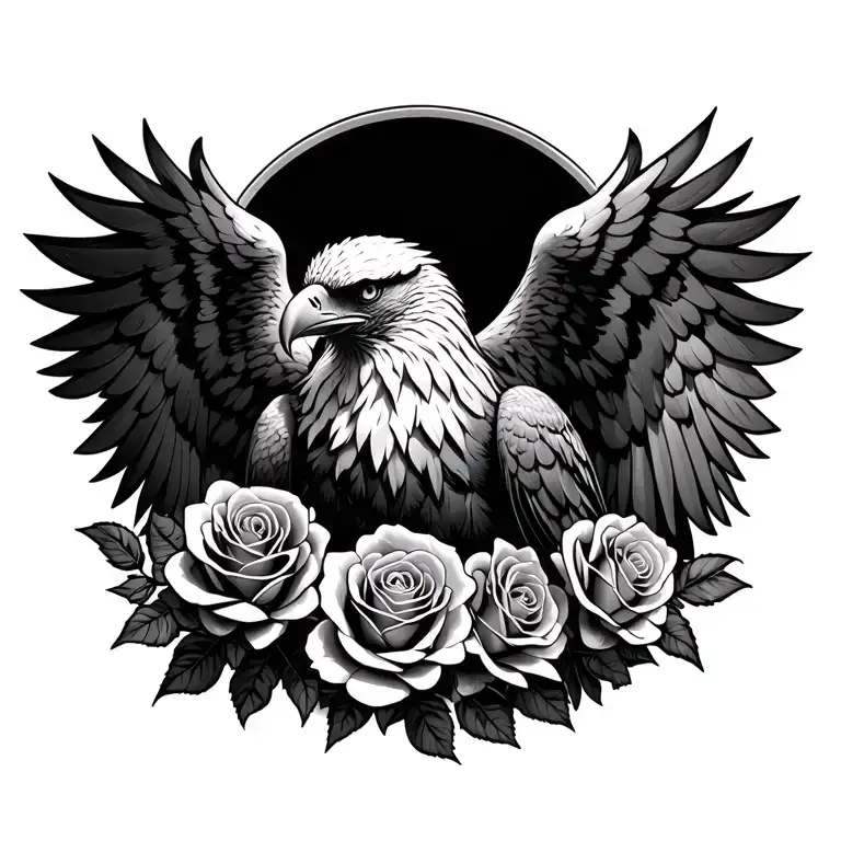 eagle wings are made of roses instead of feathers and the wings are open as in the back of the eagle is visible tattoo design idea