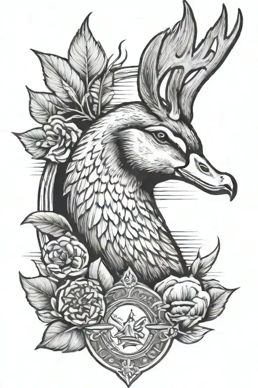 duck, coin, arrowhead, deer, grandpa tattoo design idea