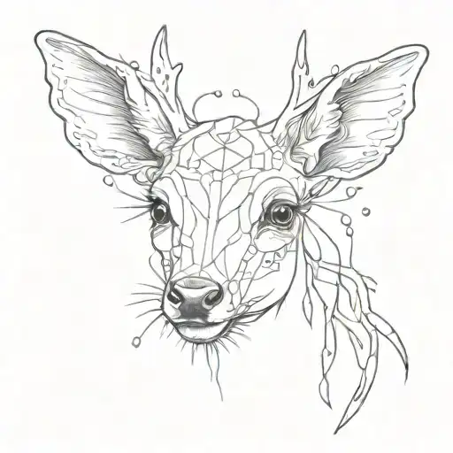 sad face baby deer tattoo fine lines artsy gothic asymmetric stencil tattoo design idea