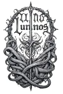 word Lumos with the elder wand intertwined tattoo design idea