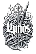 word Lumos with the elder wand intertwined tattoo design idea