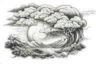 psalms 23:4 storm clouds with valley intertwined tattoo design idea