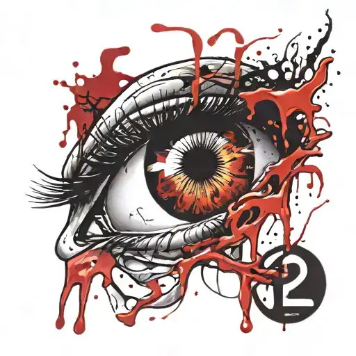Realistic human eye crying blood and melting tattoo design idea