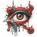 Realistic human eye crying blood and melting tattoo design idea