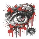 Realistic human eye crying blood and melting tattoo design idea