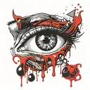 Realistic human eye crying blood and melting tattoo design idea
