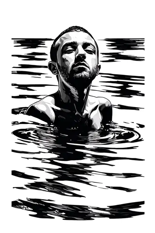 Mac miller swimming album cover, without the person in it, in oil slick style tattoo design idea