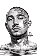 Mac miller swimming album cover, without the person in it, in oil slick style tattoo design idea