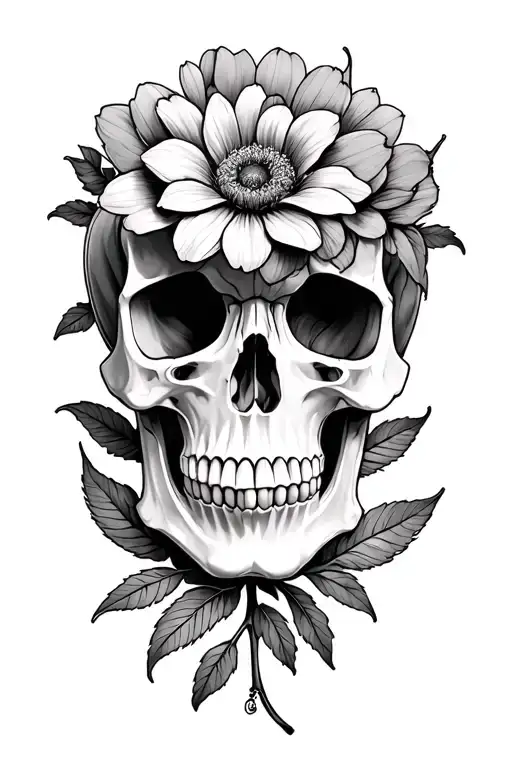 skull flowers mandala anatomy tattoo design idea
