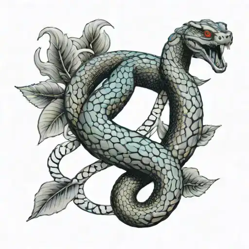 a trimeresurus insularis snake wrapped around a Gemini zodiac symbol tattoo design idea