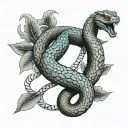a trimeresurus insularis snake wrapped around a Gemini zodiac symbol tattoo design idea