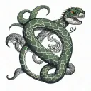 a trimeresurus insularis snake wrapped around a Gemini zodiac symbol tattoo design idea