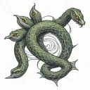 a trimeresurus insularis snake wrapped around a Gemini zodiac symbol tattoo design idea