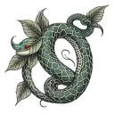 a trimeresurus insularis snake wrapped around a Gemini zodiac symbol tattoo design idea