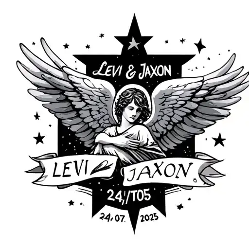"Levi &Jaxon, 24/05/2025" angels, stars forming tattoo design idea