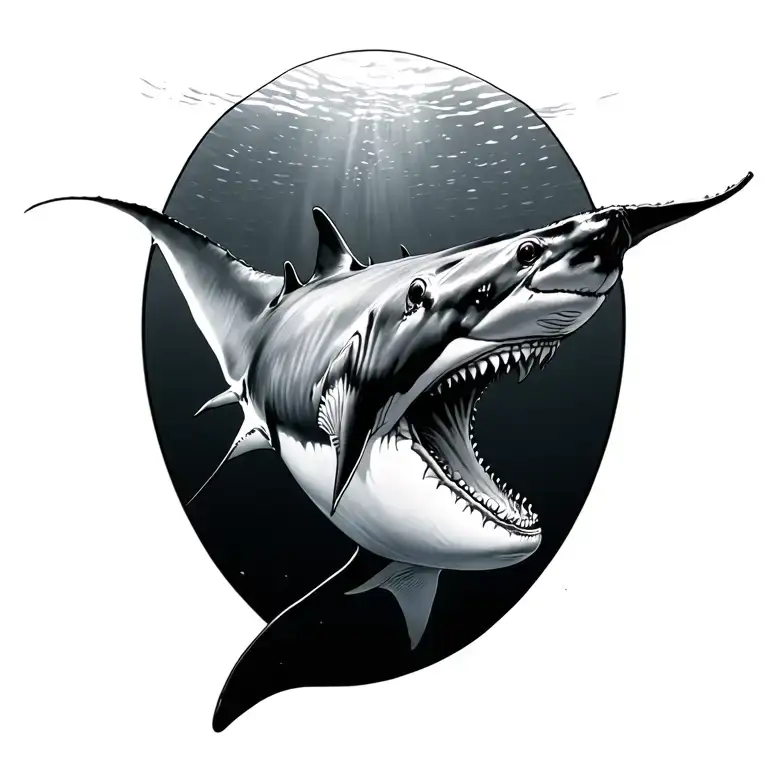shark manta ray whale swimming tattoo design idea