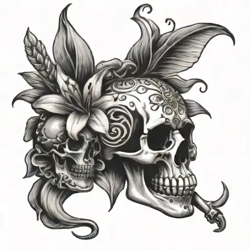 drugs,rockabilly, scorpio, lillies,skulls tattoo design idea