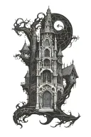 eldritch horror and gothic architecture patterns tattoo design idea