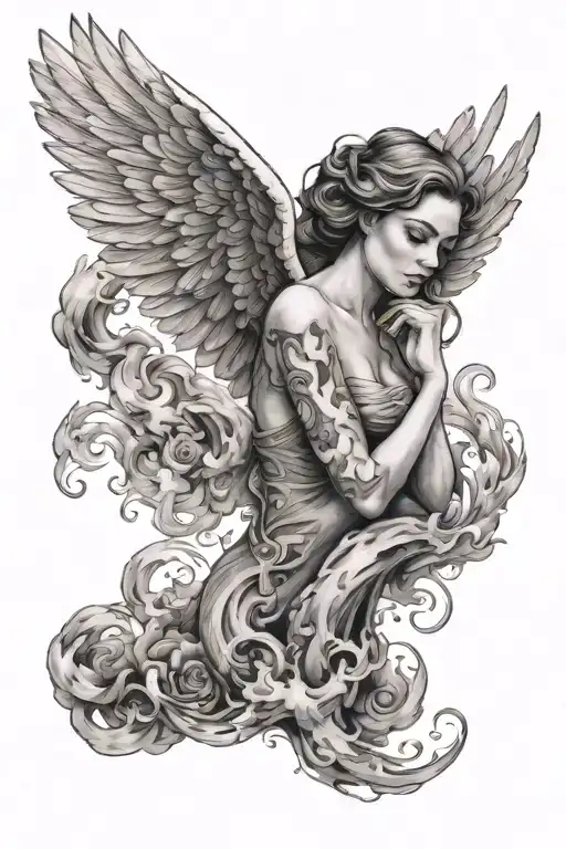 angel with smoke around her  tattoo design idea