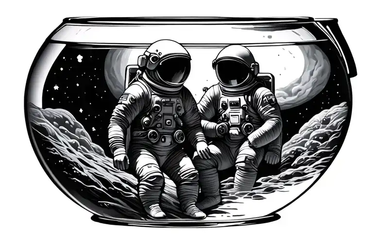 2 astronauts in a fish bowl  tattoo design idea