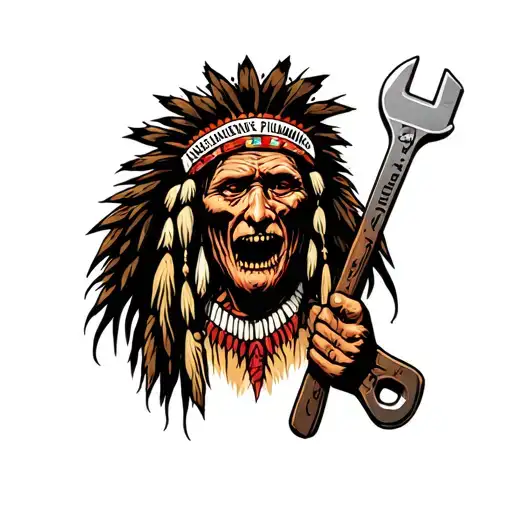 "Indigenous Plumbing " "Indigenous Plumbing " "Indigenous Plumbing " dread lock Native American holding a wrench tattoo design idea