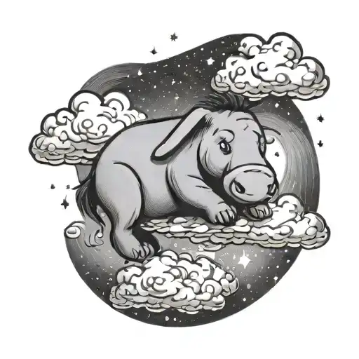 Disney Eeyore laying on cloud in night sky tattoo design idea