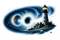 planet, lighthouse, black hole, clock tattoo design idea