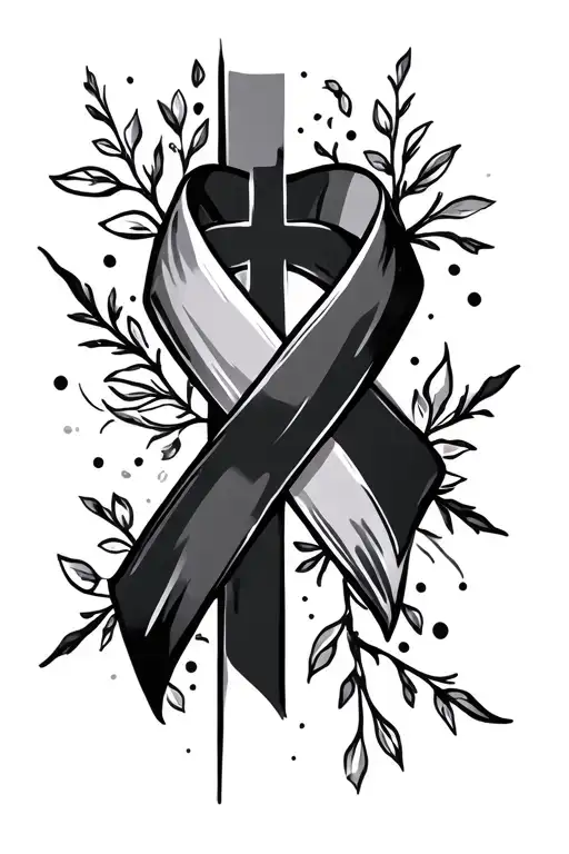 cross with cancer ribbon wrapped tattoo design idea