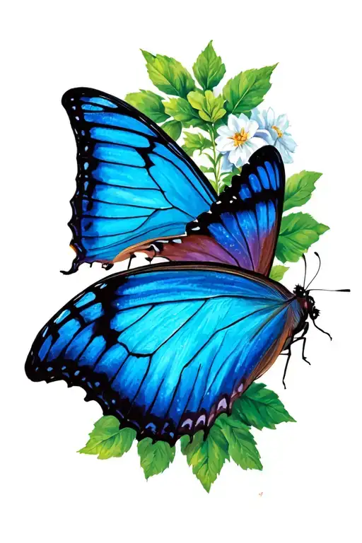blue morpho butterfly resting on a emerald swallowtail  tattoo design idea