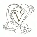 In the shape of a heart using the first letter of my grandparents' names. Maria and Virgilio tattoo design idea