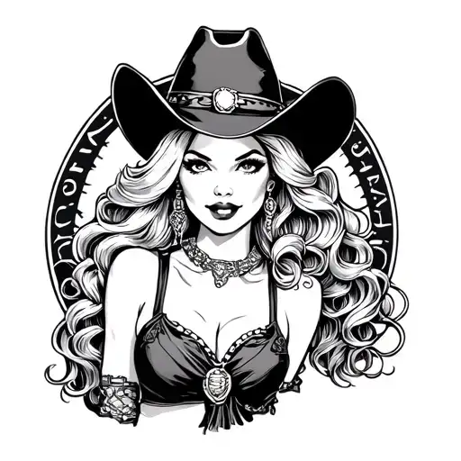 American traditional blonde cowgirl pinup black and white like sailor Jerry simple   tattoo design idea