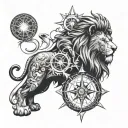 lion and compass  tattoo design idea