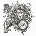 lion and compass  tattoo design idea